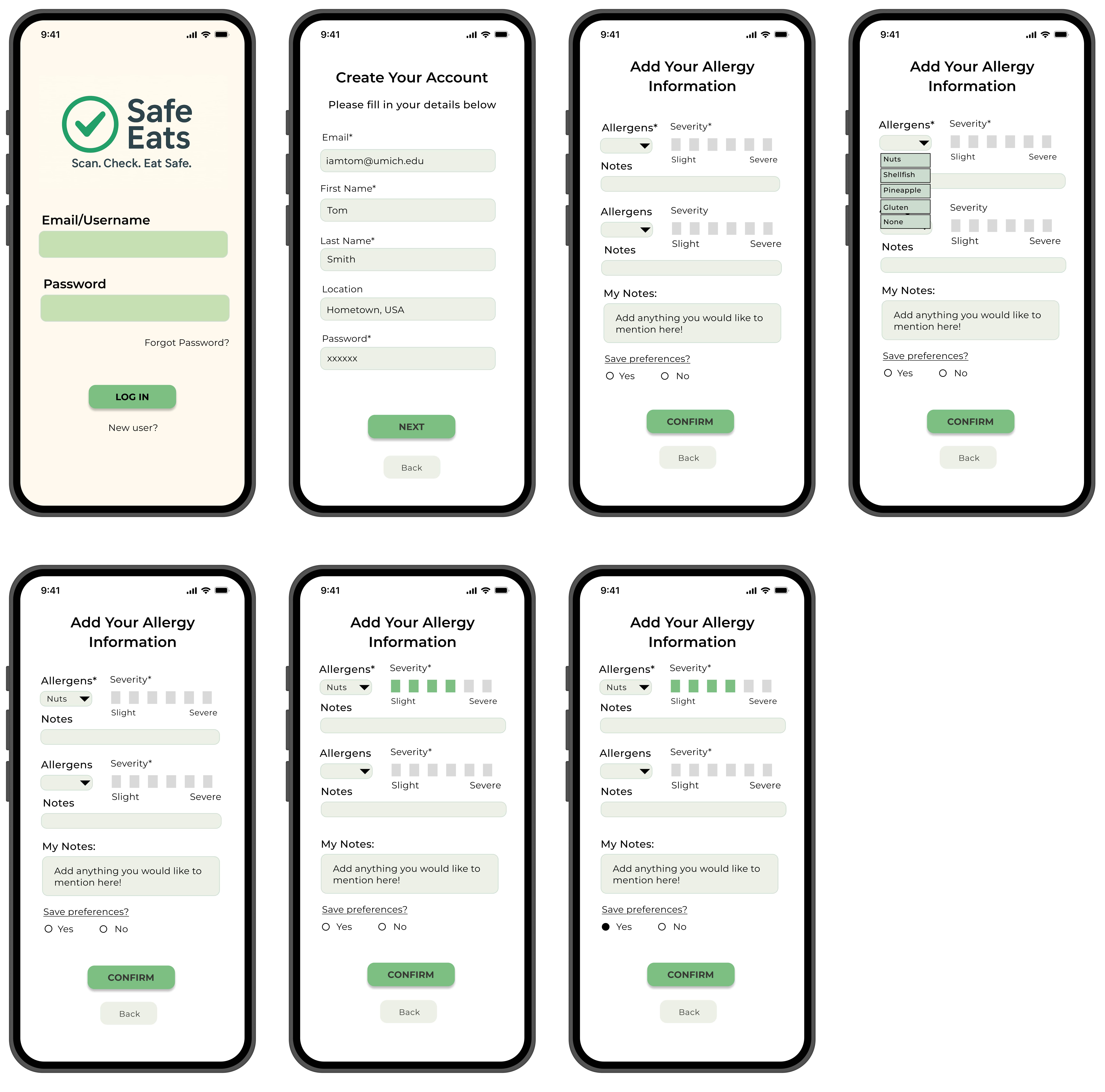 SafeEats 主要流程界面